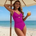 thumbnail image 5 of CHGBMOK Womens One Piece Swimsuits Tummy Control Front Cross Cutout Bathing Suits Ruched Slimming V Neck Swimwear, 5 of 5