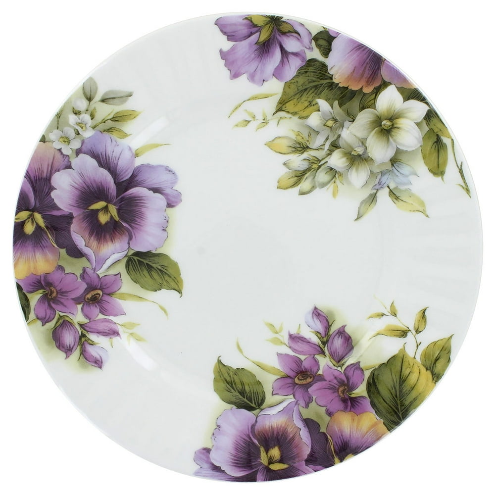 Purple Pansy Bone China 7.5in Dessert Plates Set of 4