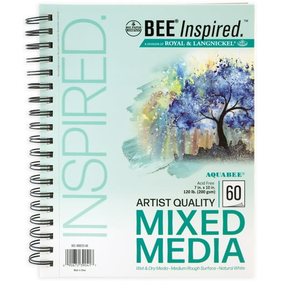 Bee Paper - Bee Inspired 7"x10" Mixed Media Paper Pad, 60 Sheets,  Side Wire, 120lb. 200GSM