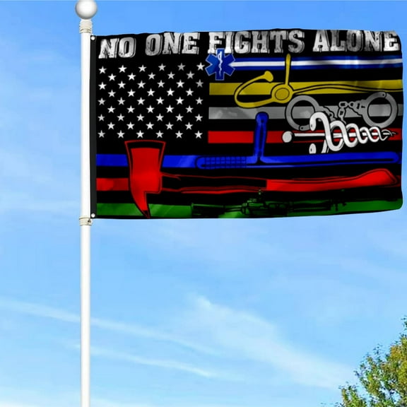 No One Fights Alone Flag Corrections Dispatch EMS Nurse Firefighter Police Millitary Grommet Flag Banner with Grommets 3x5Feet Man cave Decor