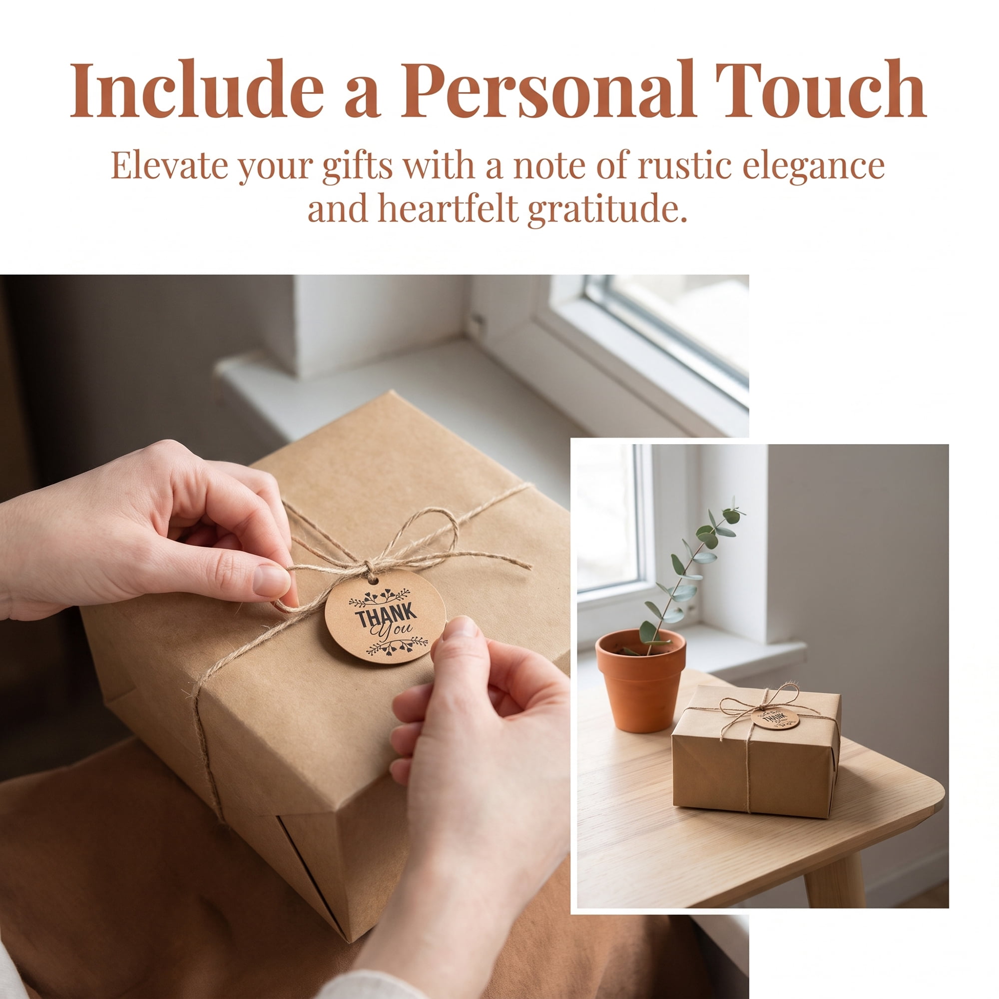 Unique Bargains Round Circle Gift Tags with Natural Twine 1.2" x 1.2" Laurel Border