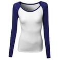 thumbnail image 1 of FashionOutfit Women's Color Contrast Scoop neck long Sleeve Baseball Tee, 1 of 3