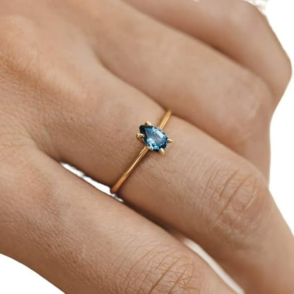 Tiny ring, Natural London Blue Topaz, Single Stone Ring, December birthstone, women ring, gold micron, 925 sterling silver, Minimalist, Solitaire Ring, Wedding Rings, Engagement Ring, Stacking ring