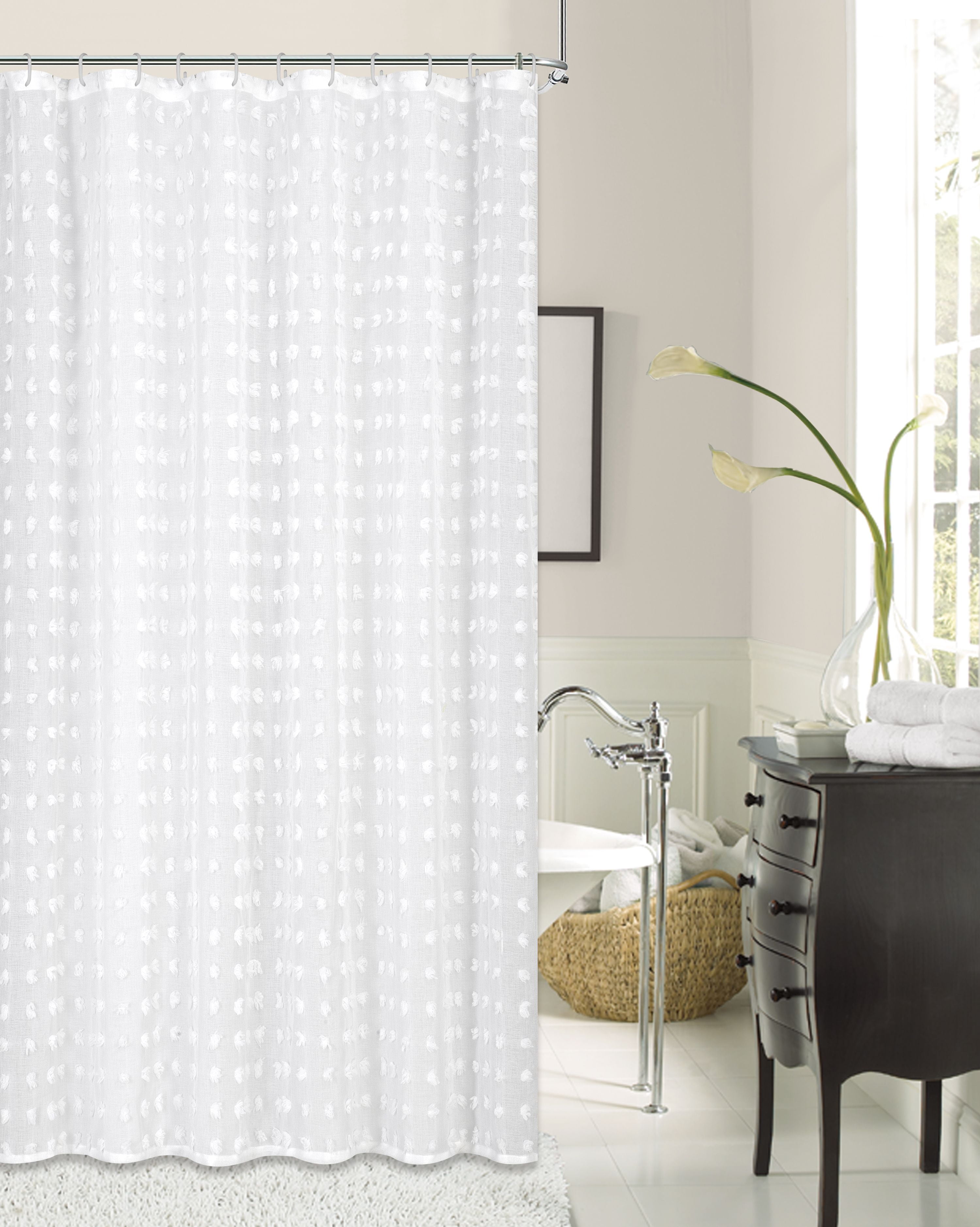 Ellen Tracy Cut Flower Linen Look Shower Curtain In White 70"x 72