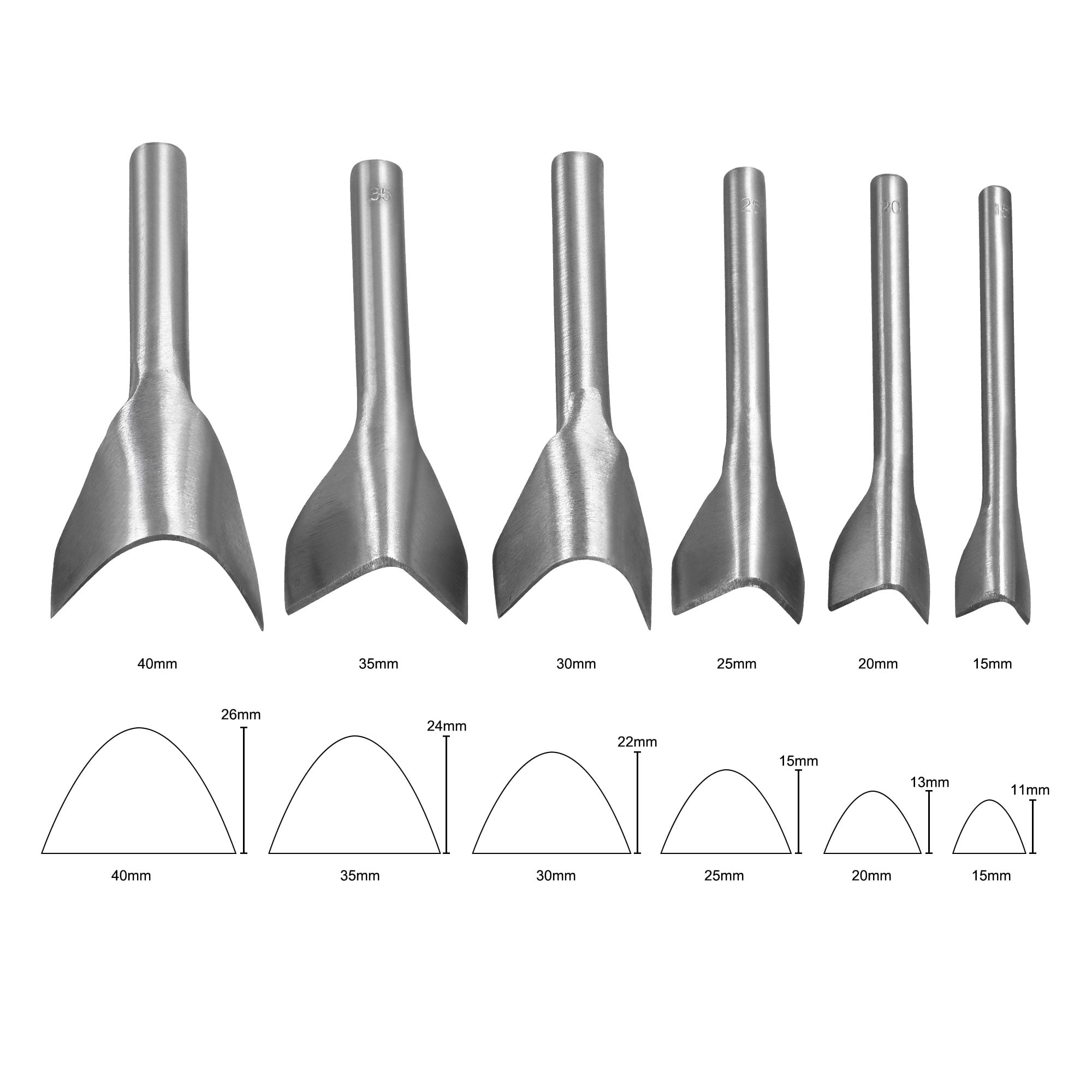 Uxcell V-Shaped Leather Cutter Punch 15-40mm Strap End Punch Tool Set 6 Pack