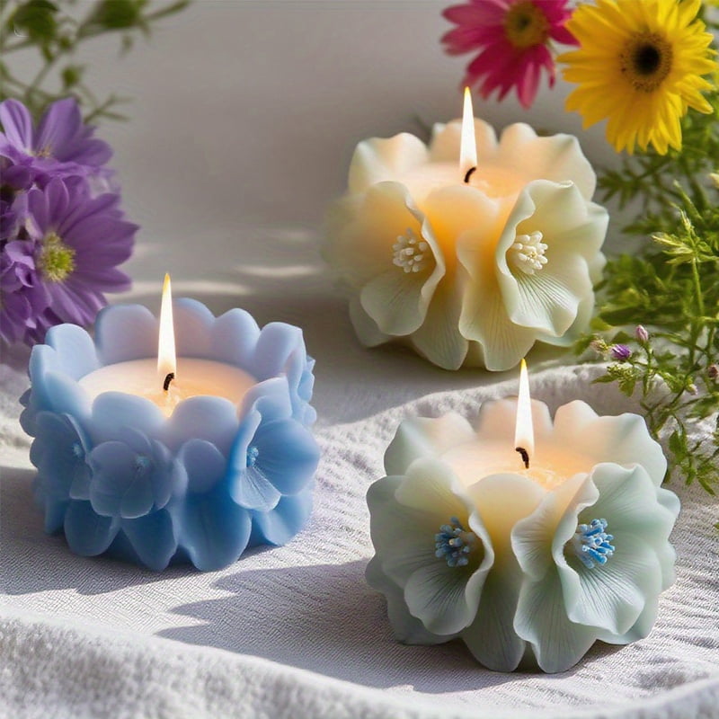 3Pcs Square Hydrangea Silicone Candle Mold, Floral Cube Candle Molds for DIY Candle Making Soap Resin Home Decor