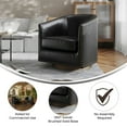 thumbnail image 3 of Flash Furniture Club Style Commercial Barrel Accent Armchair with 360° Swivel Metal Base and Black Leathersoft Upholstery with Brass Decorative Nail Head Trim, 3 of 3
