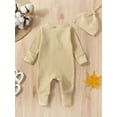 thumbnail image 3 of Cenuakty Toddler Newborn Outfit Adorable Solid Color Long Sleeve Round Neck Jumpsuit and Hat Set, 3 of 5
