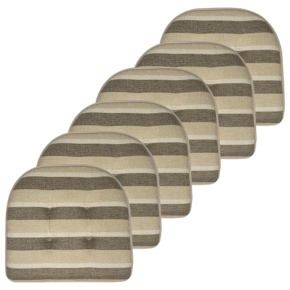 Bradford Striped U Shaped 17" x 16" Memory Foam Chair Pad Beige/Brown 6 Pack