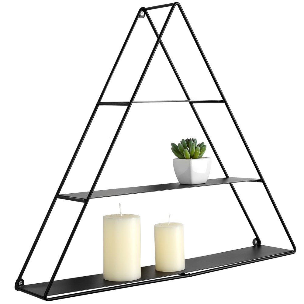 3 Tier Triangular Matte Black Metal Display Shelf, Wall Mounted Pyramid