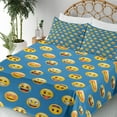 thumbnail image 3 of Ambesonne Emoji Fitted & Top Sheet Set with Shams, Funny Faces Happy Surprised, Sea Blue and Yellow, 3 of 5