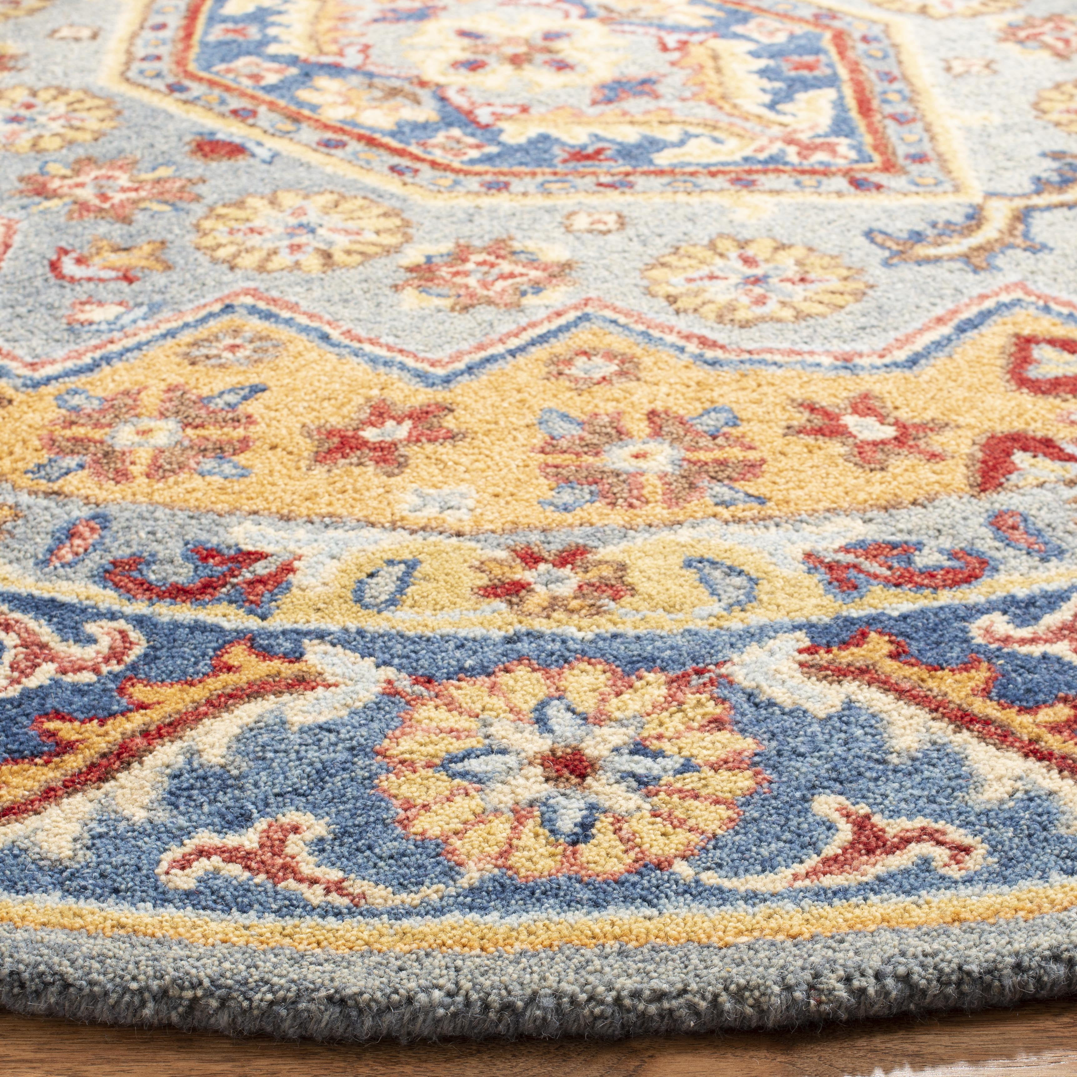 SAFAVIEH Antiquity Napier Traditional Wool Area Rug, Blue/Gold, 6' x 6' Round