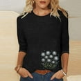 thumbnail image 2 of Charella Women's Floral Printed Tops 3/4 Sleeve Flower Graphic Tee Casual Loose Fit Crew Neck Shirts (S, Black 4), 2 of 4