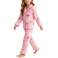 thumbnail image 3 of ITSAME Girls Outfit Set Bow Print Lapel Button Up Top and Pants 2-Piece Fall Winter Comfy Sleepwear Pink Size 8, 3 of 9