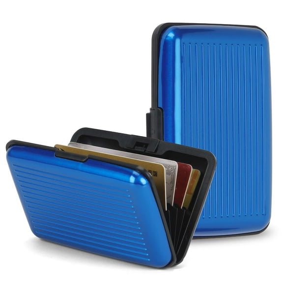BadPiggies RFID Blocking Credit Card Holder Business Aluminum Hard Case Metal Wallet for Men & Women - Blue