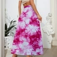 thumbnail image 4 of WTOBBY Women's Stripe Retro Floral Tie-Dye Print Flowy Flared Maxi Skirt with Ruffle Hem, A-Line Elastic Waist Elegant Tiered Bohemian Long Skirt for Vintage Style and Casual Wear,Pink XL, 4 of 5