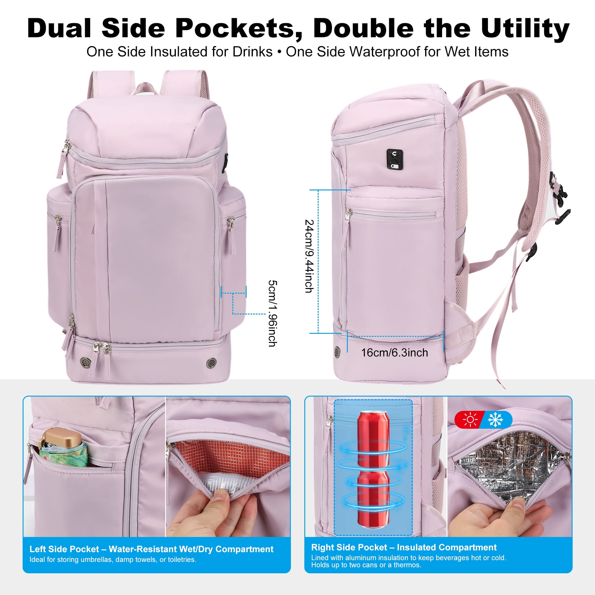 Travel Backpack  for Woman,  Large Capacity Hiking Trekking Backpack, Business 17 Inch Laptop Backpack,  Purple