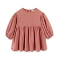 thumbnail image 2 of KYAIGUO Toddler Baby Girls Cotton Linen Dress Long Sleeve Solid Color A-Linen Dresses Spring Fall Casual Princess Dresses for 1-6 Years Old, 2 of 11