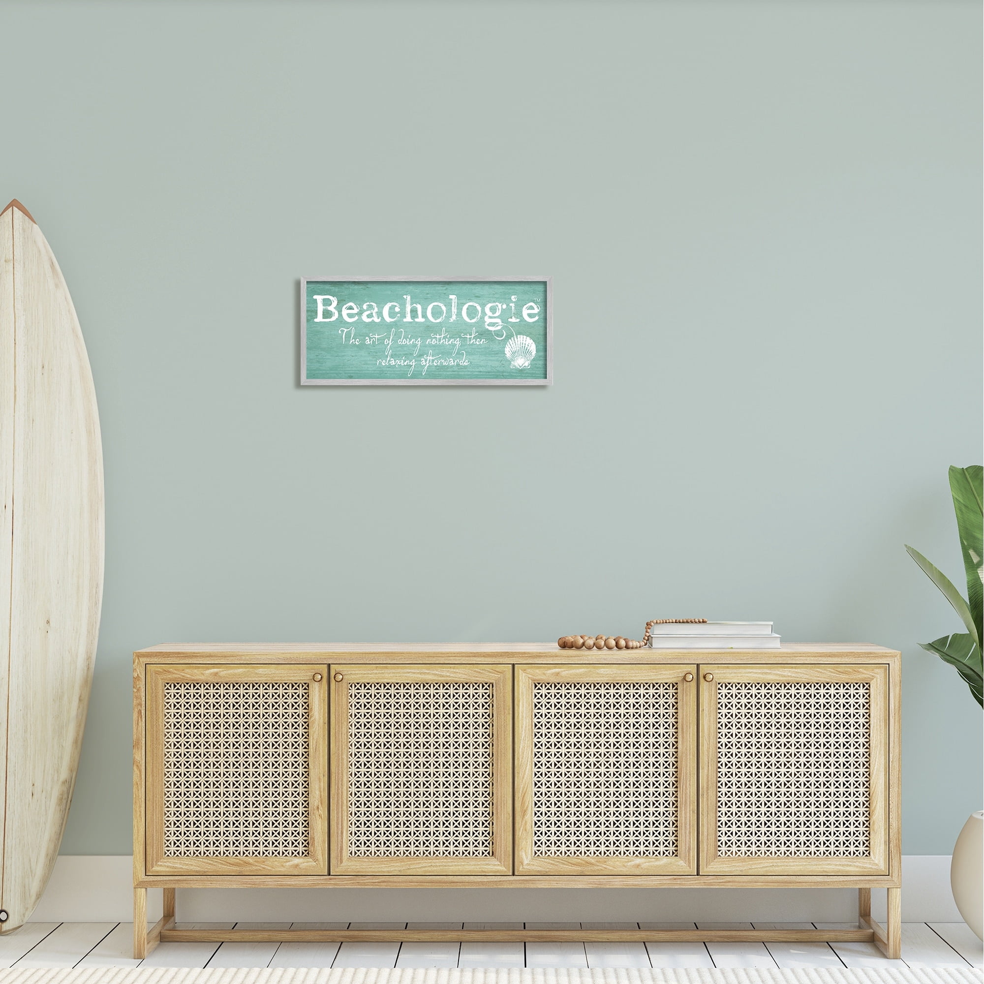 Stupell Industries Beachologie Weathered Sign Clever Grainy Shell Motif Graphic Art Gray Framed Art Print Wall Art, Design by Graffitee Studios