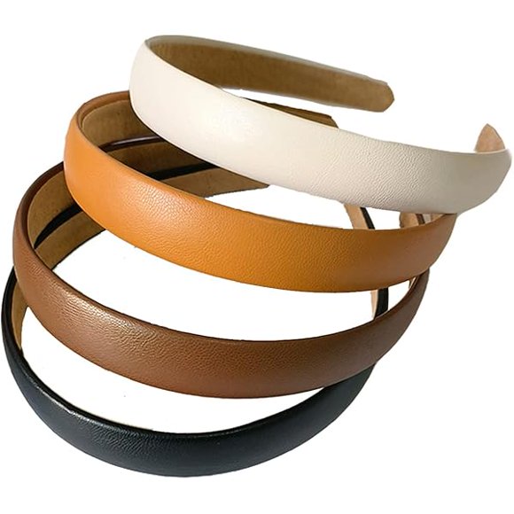 wonima44 4 Pack Leather Headband Non-slip Fashion Wide Headband for Women Simple Hairbands Hair Hoop Solid Color Soft PU Leather Head Bands for Women Girls