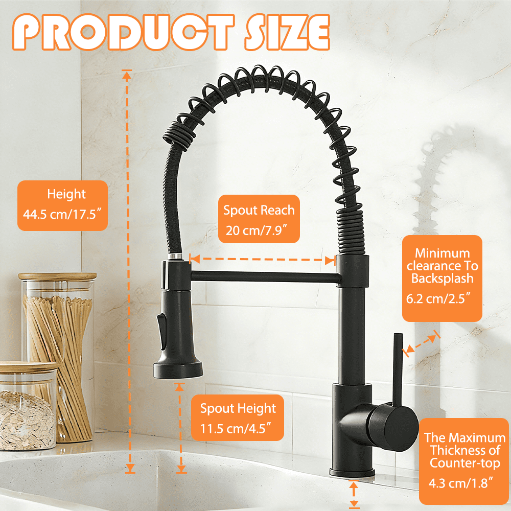 Matte Black Kitchen Faucet with High Arc Spring Spout, Commercial Grade 304 Stainless Steel & E-Coating for Rust/ Corrosion Resistance, 2 Spray Modes, for Bar, RV Sink