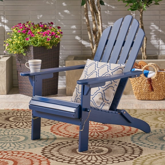Outdoor Foldable Adirondack Chair, Portable Acacia Wood Relax Chair for Patio Garden, Blue
