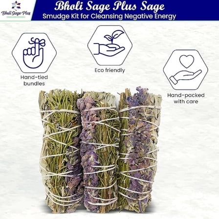 Bholi Sage Plus - Rosemary & Lavender Sage Smudge Sticks with White Sage Pack of 3