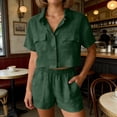 thumbnail image 2 of QGJZVUNL 2 Piece Sets for Women Summer Casual Short Sleeve Button Tops Elastic Waist Shorts Lounge Set Size L, 2 of 6