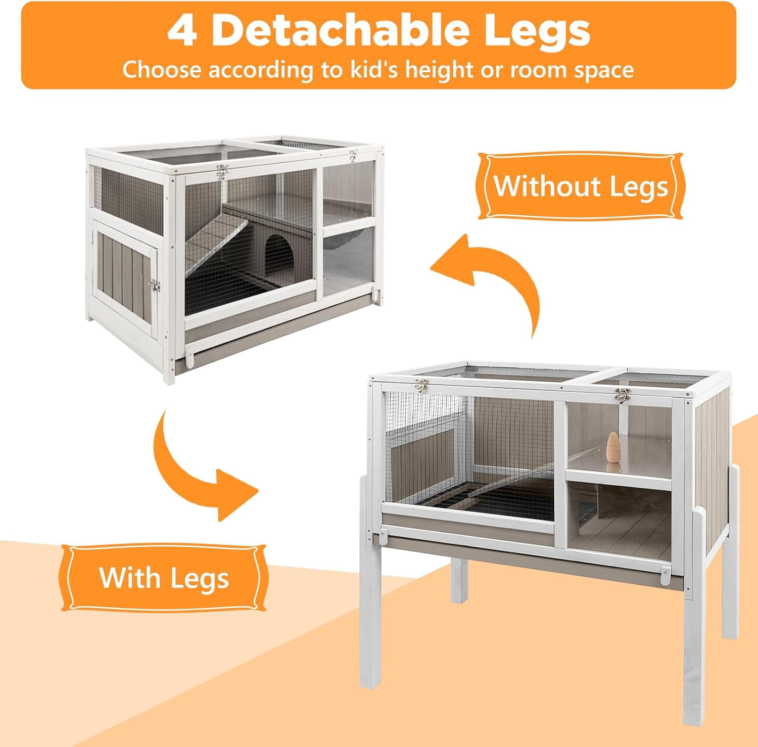 Petsblublu 2-Story Outdoor Indoor Guinea Pig Cages, Wooden Rabbit Hutch with 4 Detachable Legs, Leakage Pull-Out Tray