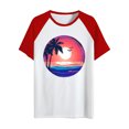 thumbnail image 3 of Gibobby Camisetas Mujer Manga Corta Top manga raglán manga corta con cuello redondo suelto con estampado árbol informal para mujer(Rojo,G), 3 of 4