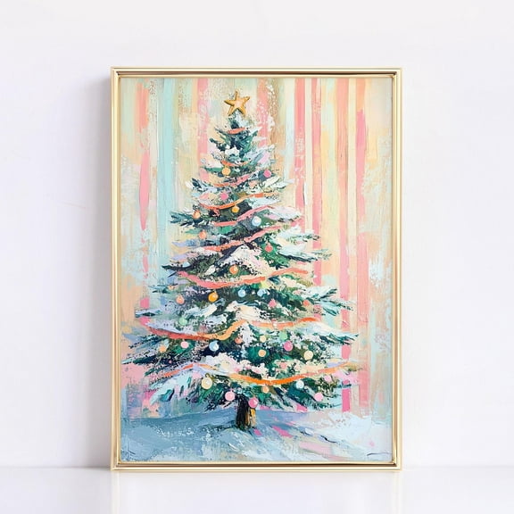 Pastel Christmas Tree Art Print: Retro Holiday Décor, Christmas Pink Décor, Christmas Wall Art, 16x24 UNFRAMED
