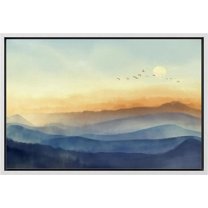 PixonSign Framed Canvas Print Wall Art Sunset Pastel Sky Gradient Nature Wilderness Illustrations Fine Art Decorative Farmhouse/Country Relax/Calm/Cozy Multicolor Zen for Bedroom - 24"x36" White