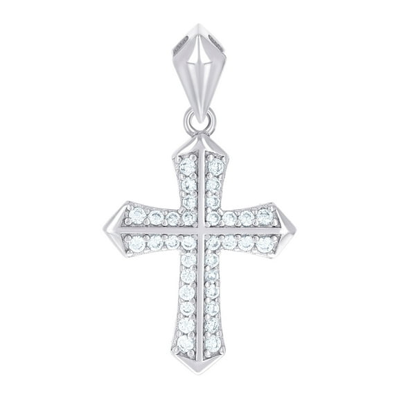 925 Sterling Silver Unisex Cubic Zirconia Cross Religious Charm Pendant Necklace 26.3x14.5mm Wide Pendant for Women
