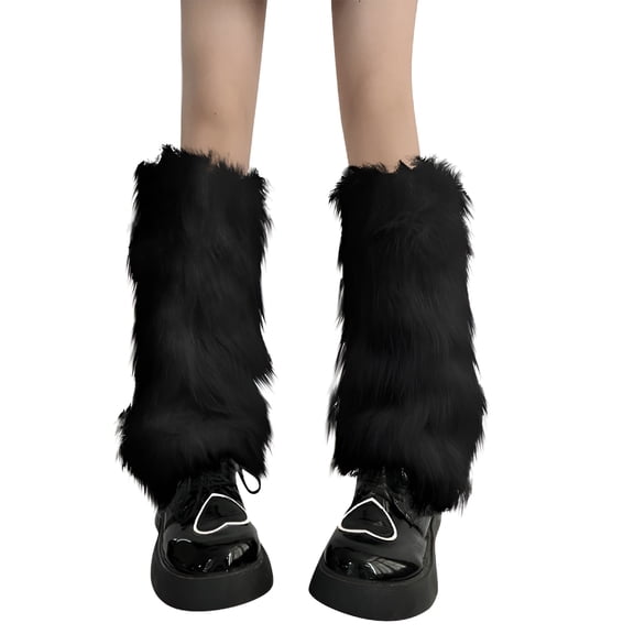 TELOLY 2026 New Faux Fur Fuzzy Leg Warmers Furry Boot Covers for Women Girls, Furry Boot Cuffs Fuzzy Shoes Cover Socks Black Fuzzy Leg Warmers 1 Pair