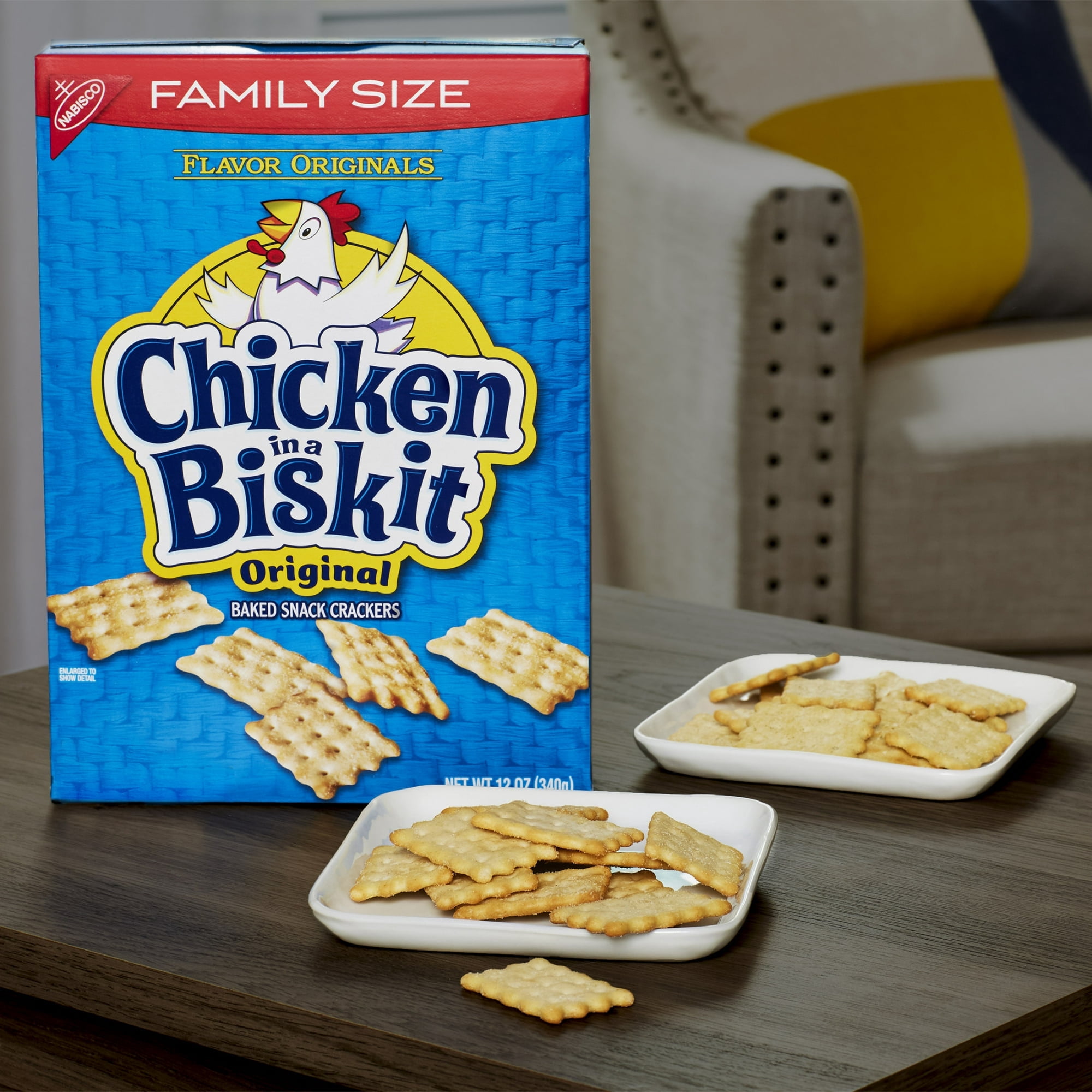 Chicken in a Biskit Original Baked Snack Crackers, Lunch Snacks, Family Size, 12 oz(pack of 4)
