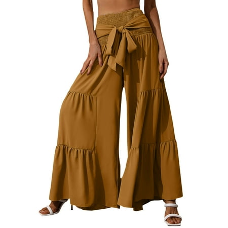 

Women s Pants Women s Wide Leg Palazzo Lounge Pants With Pockets Light Weight Loose Comfy Casual Pajama Pants(M Yellow)