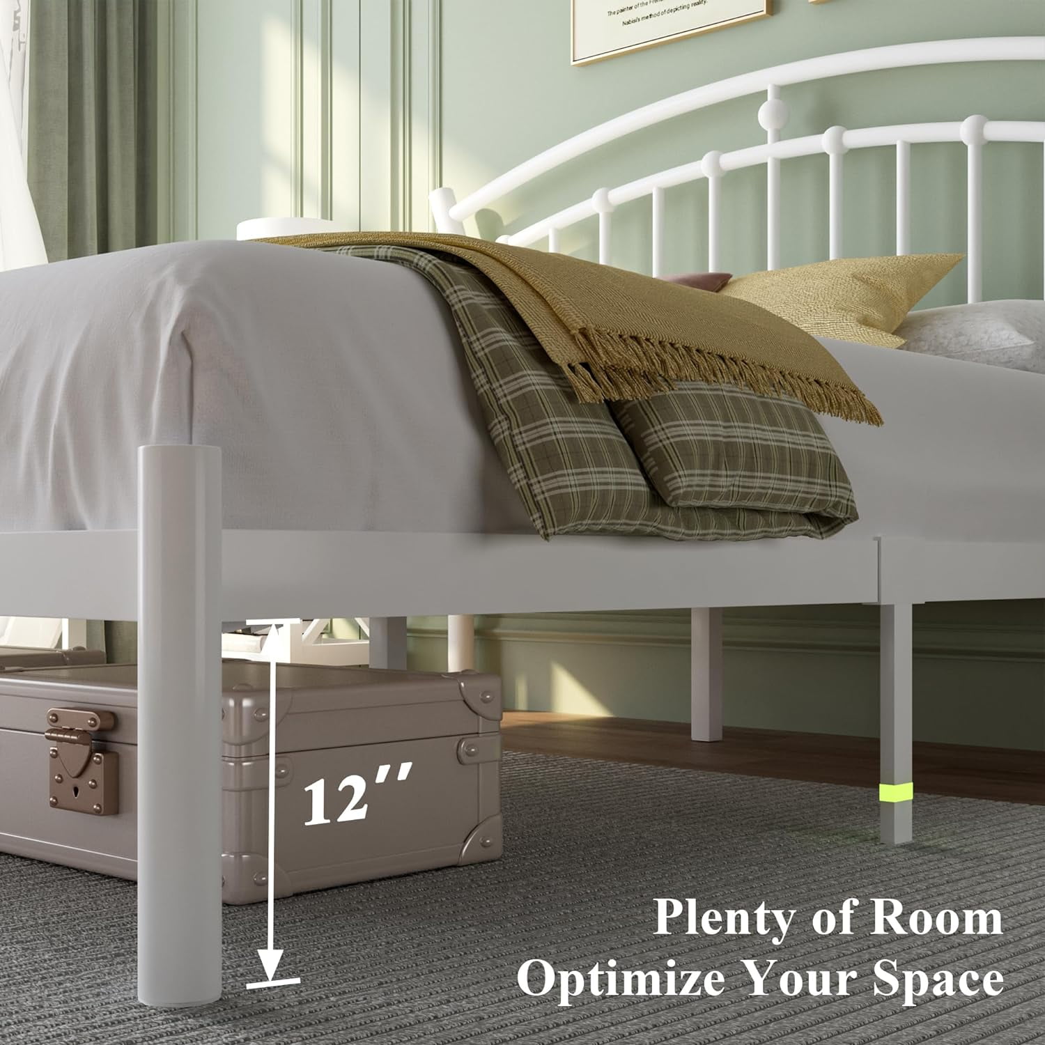 Laisnet Full Size Bed Frame with Headboard & Footboard, Noise-Free & Under-Bed Storage, Vintage Victorian Metal Platform, White