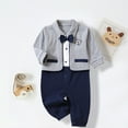 thumbnail image 4 of VERUGU Baby Romper British College Style Fashion Jumpsuit Fall Winter Gentleman Long Sleeve Lapel Outdoor Onesie Gray 12M, 4 of 6