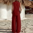 thumbnail image 5 of Women's 2 Piece Lounge Outfits Lapel Collar Cowl Neck Sleeveless Tank Tops and Baggy Wide Leg Pants Lightweight Vacation Outfits Red, 5 of 6