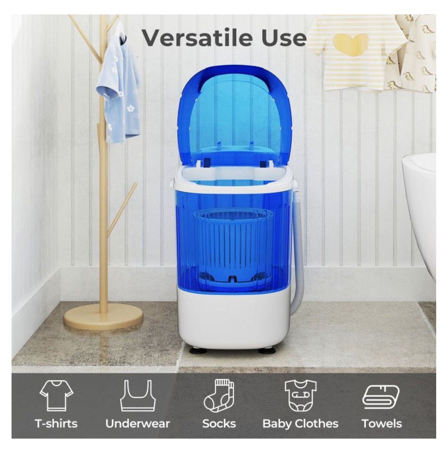 Mini Washing Machine Portable Semi-Automatic Washer with Spin Dryer - 2.5kg Capacity - Compact Laundry Machine for Apartments, Dorms, RVs - Blue/Gray