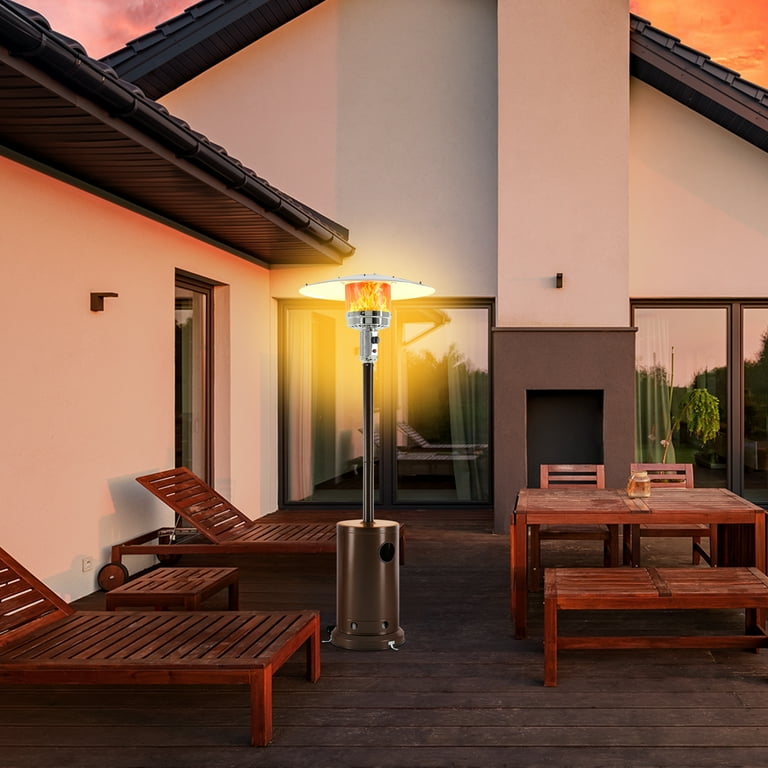 EDX 48,000 BTU Propane Patio Heater, Comes with Double Heating Grid and Wheels，Portable Design for Home, Commercial, Brown