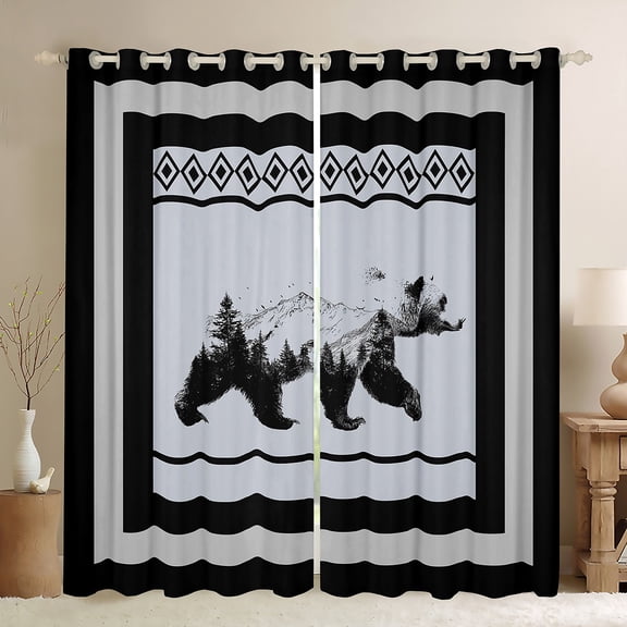 Manfei Rustic Farmhouse Bear Black Out Curtains, Woodland Animal Curtains Pack of 2 (42x63 Each), Teens Boys Girls Kids Bedroom Curtains, Curtains and Drapes Room Decor