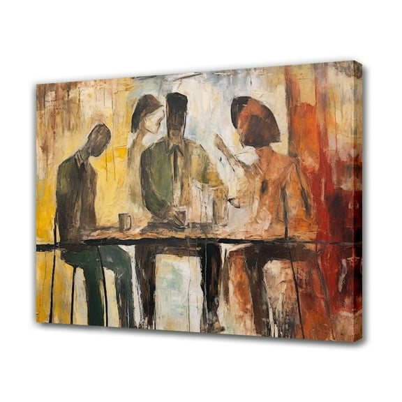 Abstract Painting Family Members Drinking Together Framed Canvas Poster Bedroom Decor Sports Landscape Office Room Decor Gift,Frame-style,08x12inch(20x30cm)