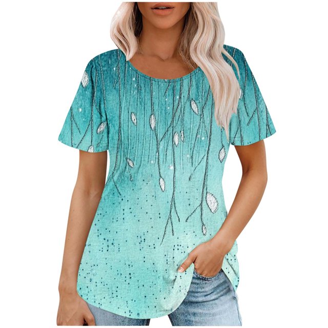 Staron Liquidation Chemises d'Été pour Femmes Décontractées Chic Tendance Chemises Amples Plissées Col Rond Basique T-shirt à Manches Courtes