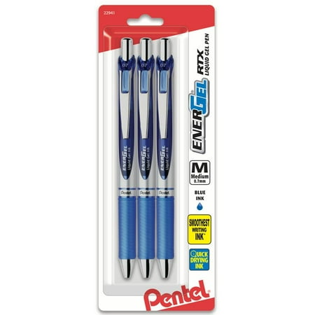 - EnerGel RTX Retractable Liquid Gel Pen, (0.7mm) Metal Tip, Medium Line, Blue Ink 3-Pk