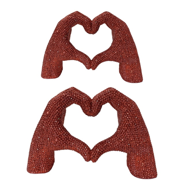 Figura de resina con forma de corazón y gesto de amor con purpurina, escultura para escritorio, estantería, adorno decorativo