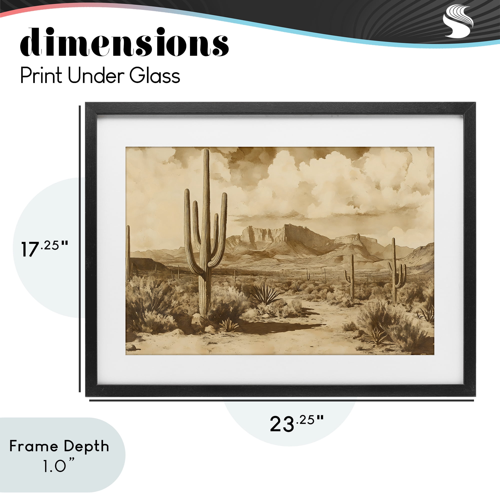Stupell Industries Vintage Desert Peaks with Saguaro Black Framed Print Under Glass, design by Franklyn Gregory