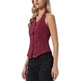 thumbnail image 4 of INSPIRE CHIC Women's Denim Vest Halter Neck Button Down Backless Jean Waistcoat XS Wine Red, 4 of 6