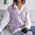 thumbnail image 2 of Gilet Tricoté pour Femmes Décontracté à Carreaux Col Rond pour Printemps Automne Mode Confortable Léger Superposition, 2 of 8