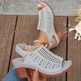 thumbnail image 2 of Hurxie Platform Sandals for Women Sling Wedge Sandals Hollow-Out Low Heel Open Toe Ankle Boots Cutout Shoes Slingback Sandals Gray 43, 2 of 7
